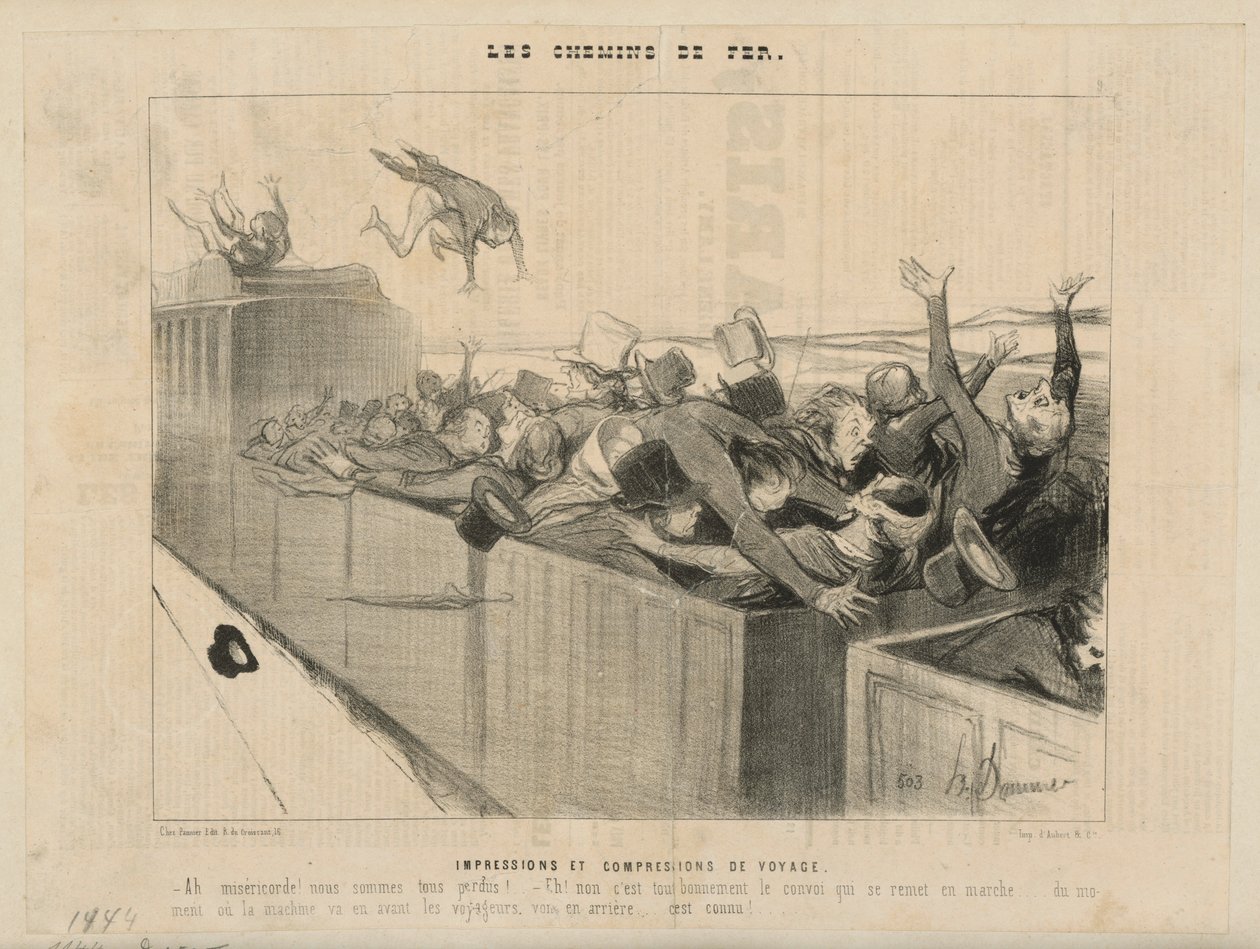 Matkavaikutelmia ja -puristuksia. Teoksesta Les Chemins de Fer tekijältä Honoré Daumier