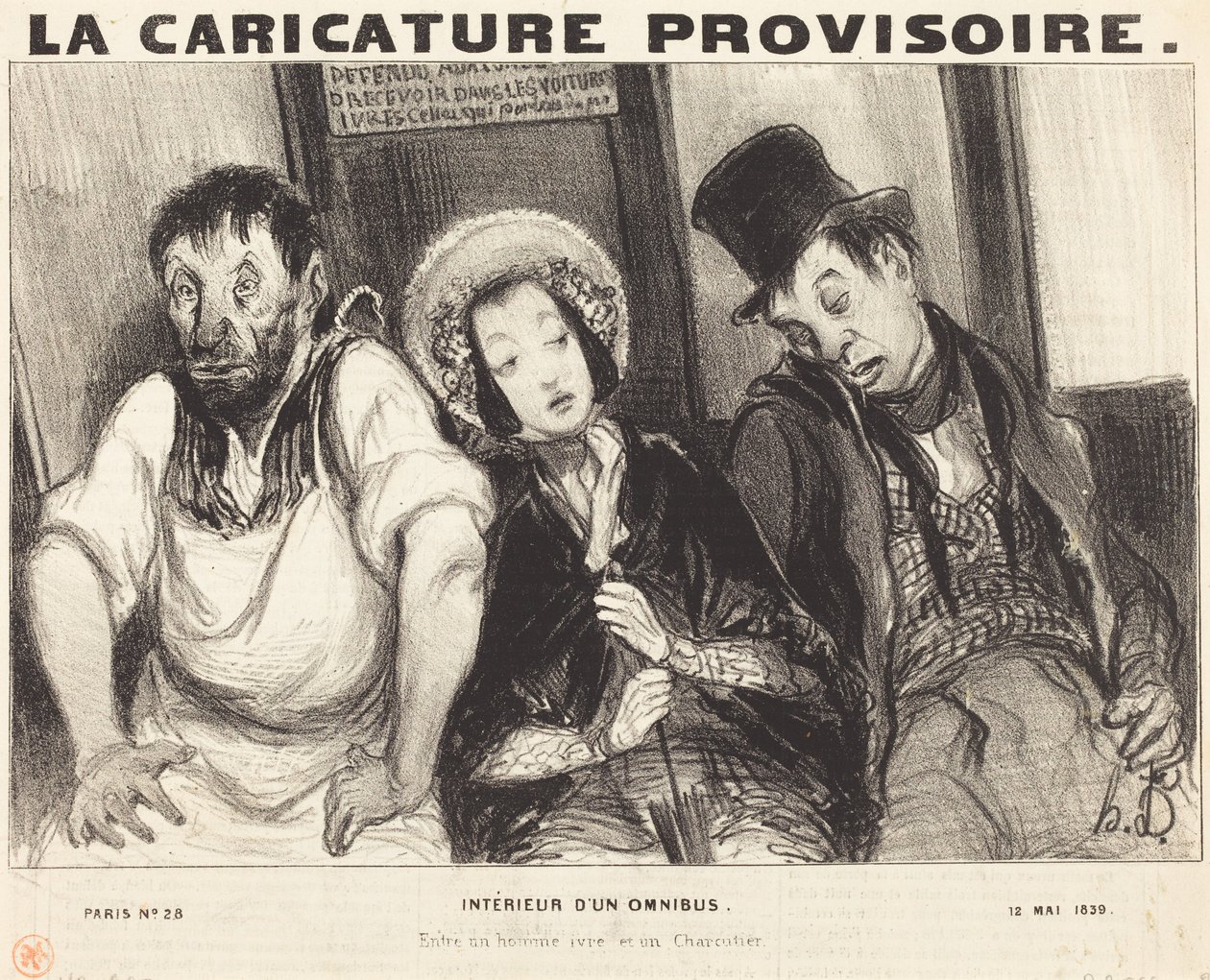 Hevosomnibussin sisätila tekijältä Honoré Daumier