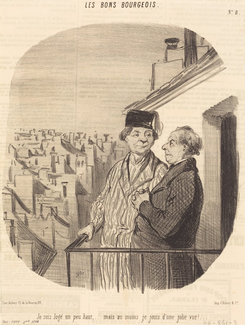 Asun hieman korkealla... mutta... saan nauttia kauniista näköalasta! tekijältä Honoré Daumier