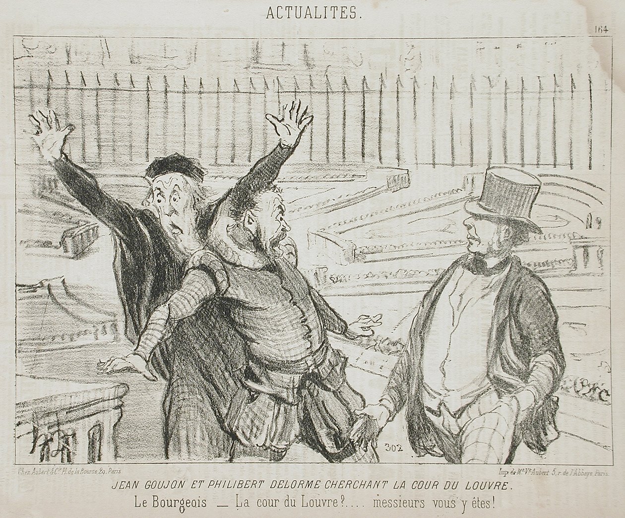 Jean Goujon ja Philibert Delorme etsimässä Louvren sisäpihaa tekijältä Honoré Daumier