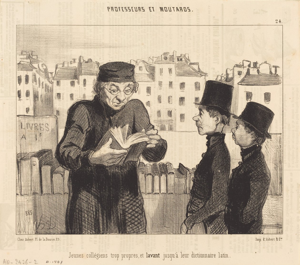 Nuoret opiskelijat... pesemässä latinan sanakirjaansa tekijältä Honoré Daumier