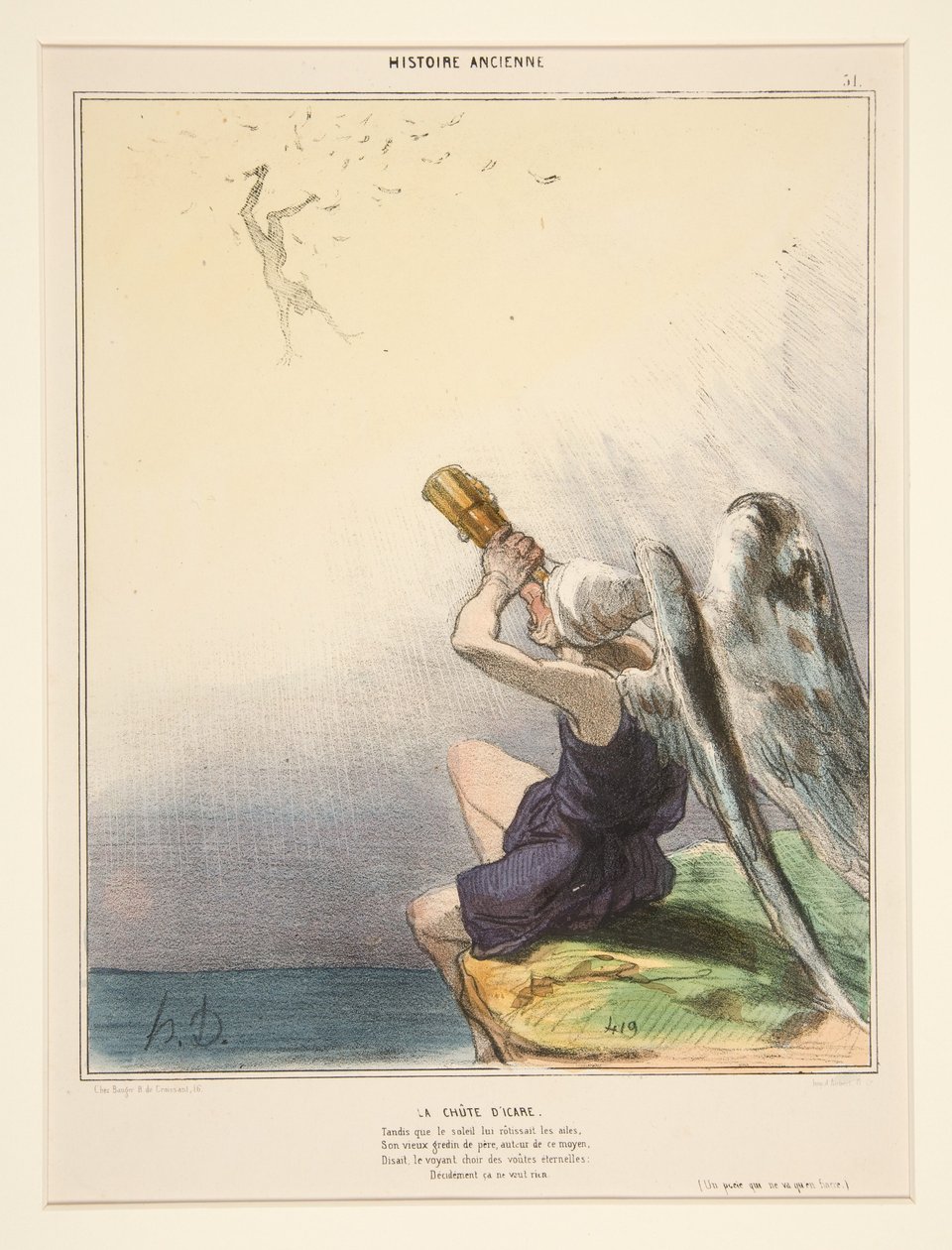Ikaroksen putoaminen, sarjasta ”Antiikin historia” tekijältä Honoré Daumier