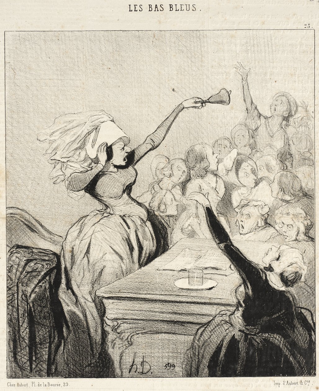 Puheenjohtajatar huutaa täyttä kurkkua: Hyvät naiset!... tekijältä Honoré Daumier