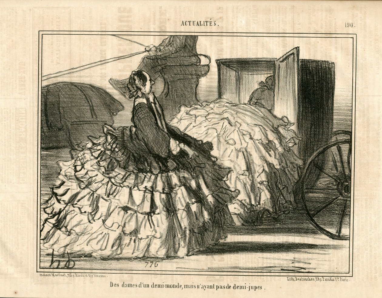 Le Charivari, Satirical in B & B, ca. 1855_5_11: Uutiset n* 190. Ladies of demi-monde, mutta ei hameita. - Muoti, liikenne, krinoliinit - Naisten kuvitus, Honore Daumier (1808-1879) tekijältä Honoré Daumier