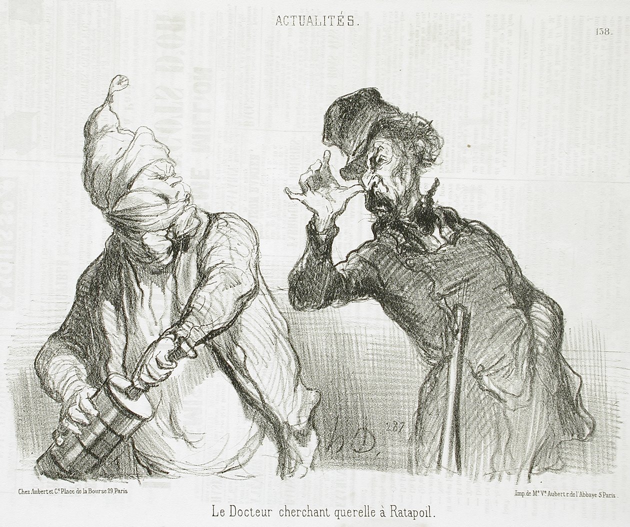 Tohtori haastaa riitaa Ratapoilin kanssa tekijältä Honoré Daumier
