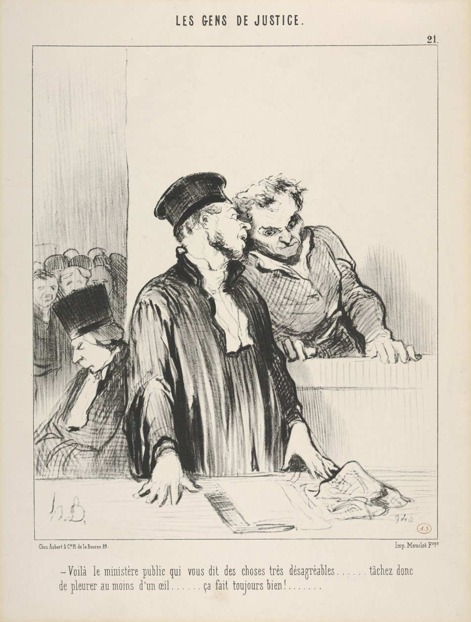 Oikeusväki, taulu 21, "Tuossa on yleinen syyttäjä, joka sanoo teille hyvin epämiellyttäviä asioita" tekijältä Honoré Daumier