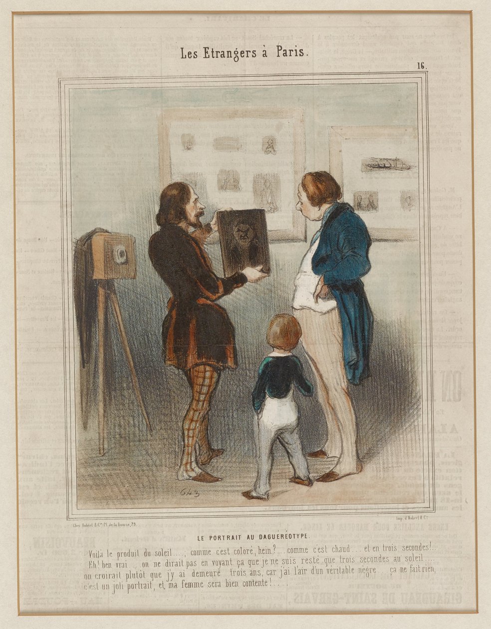 Dagerrotyyppimuotokuva. (Ulkomaalaiset Pariisissa nro 16), julkaisusta Le Charivari tekijältä Honoré Daumier