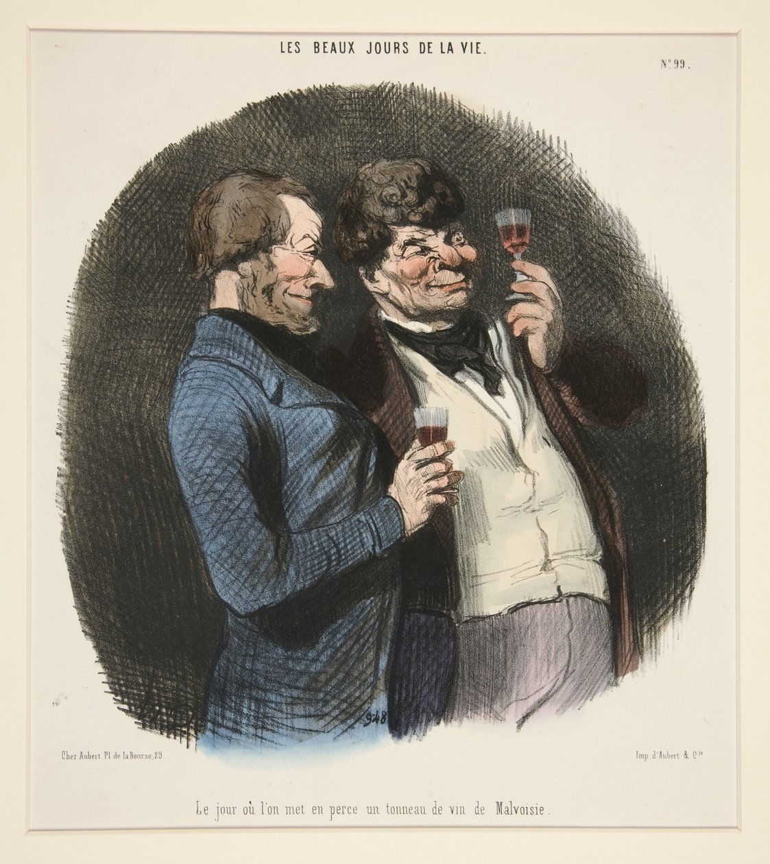 Päivä, jolloin malvasiaviinitynnyri avataan, teoksesta Les Beaux Jours de la Vie tekijältä Honoré Daumier
