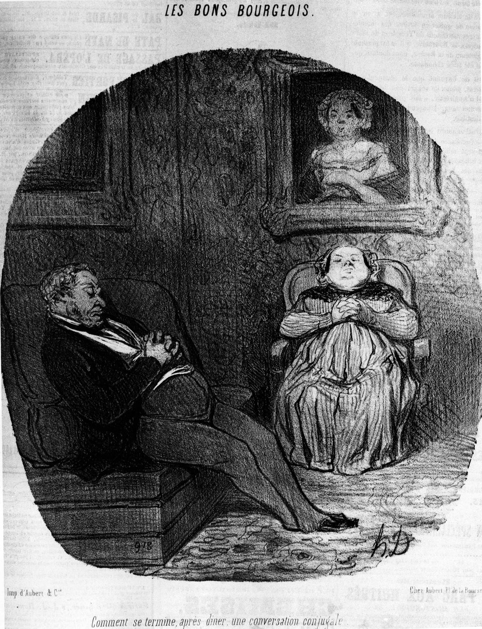 Les Bons Bourgeois: pariskunta nukkumassa - kirjoittanut Daumier, "" Charivarissa" 11.5.1846. tekijältä Honoré Daumier