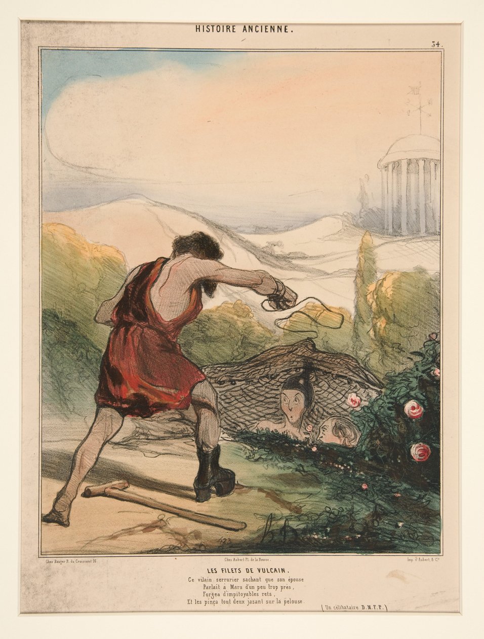 Vulcanuksen verkot. Tämä iljettävä lukkoseppä, joka tiesi, että hänen vaimonsa... teoksesta Histoire Ancienne tekijältä Honoré Daumier