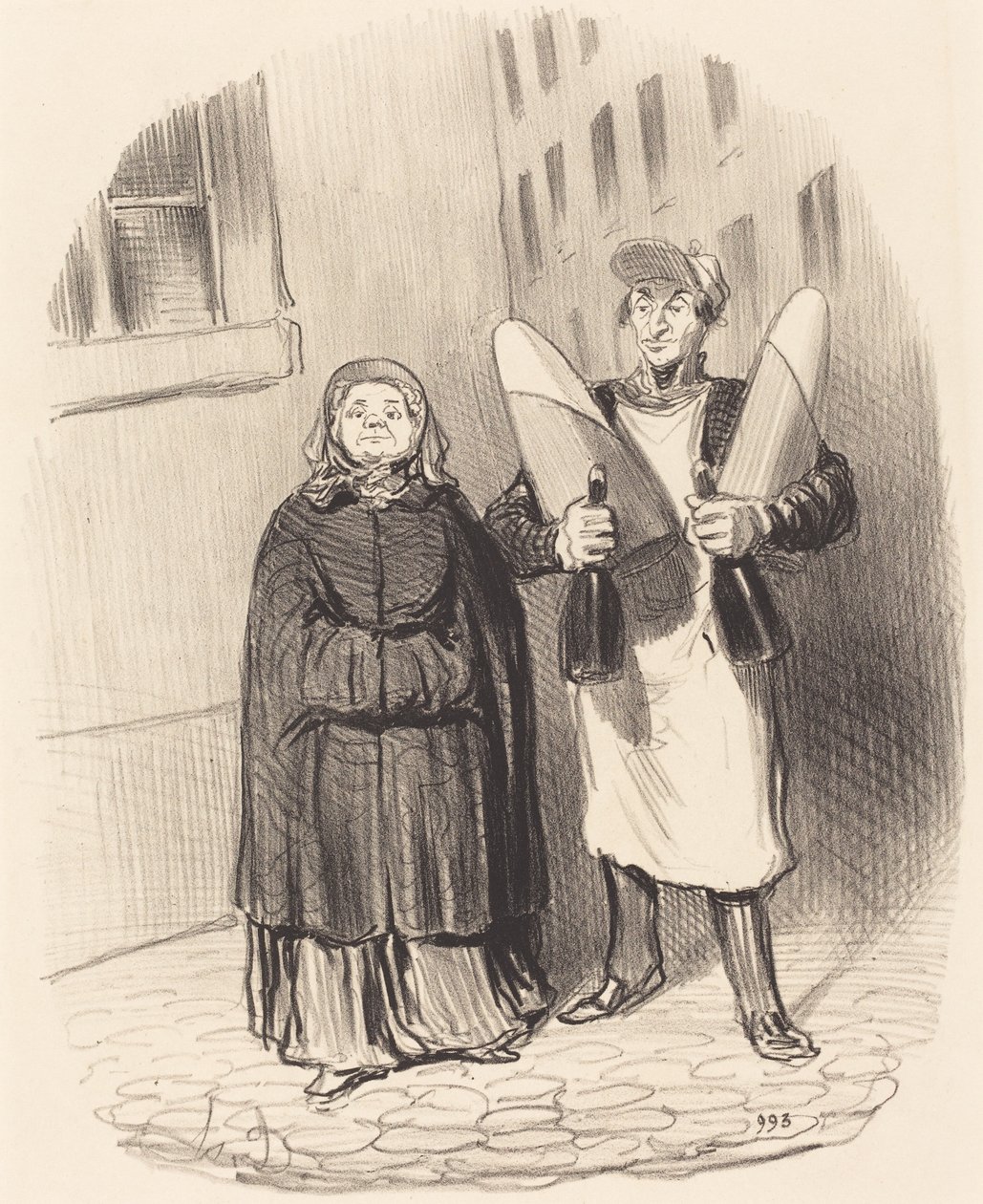 Madame Chapotard valmistautuu tekemään hillojaan tekijältä Honoré Daumier