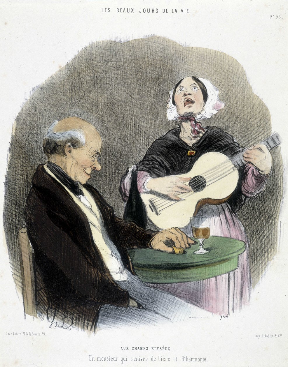 Mies juomassa laulajan seurassa - Honoré Daumierin "Les Beaux Days de la vie" tekijältä Honoré Daumier