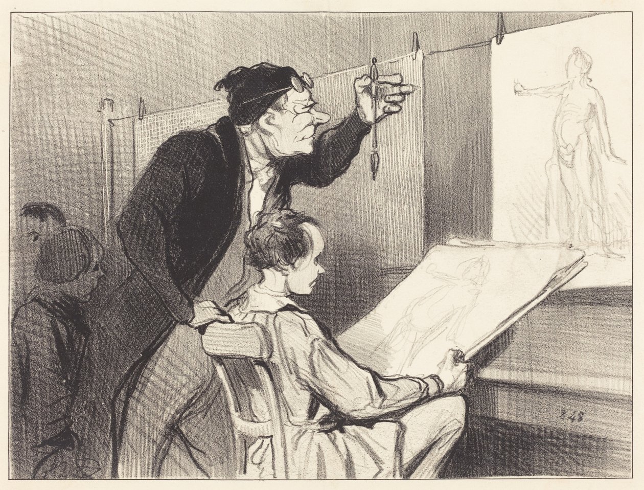 Piirustuksenopettajan vaativa ja herkkä tehtävä... tekijältä Honoré Daumier