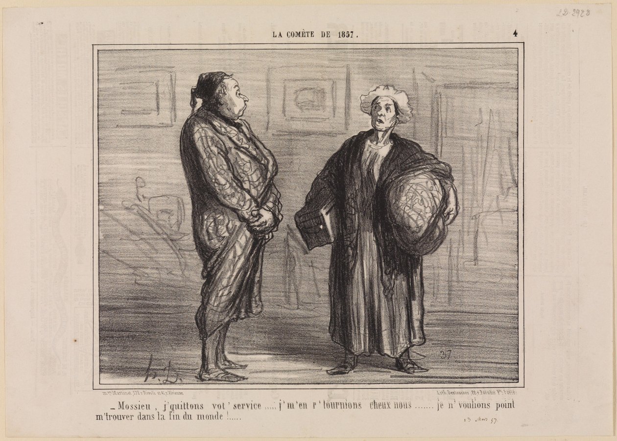 Herra, lähdemme palveluksestanne... (La Comète, 1857, sivu 4) tekijältä Honoré Daumier