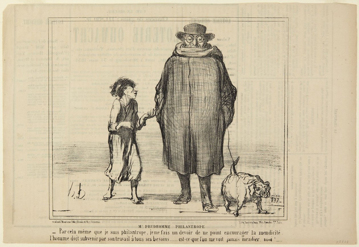 Herra Prudhomme, hyväntekijä, numero 291 Le Charivarin sarjasta "Actualités" tekijältä Honoré Daumier