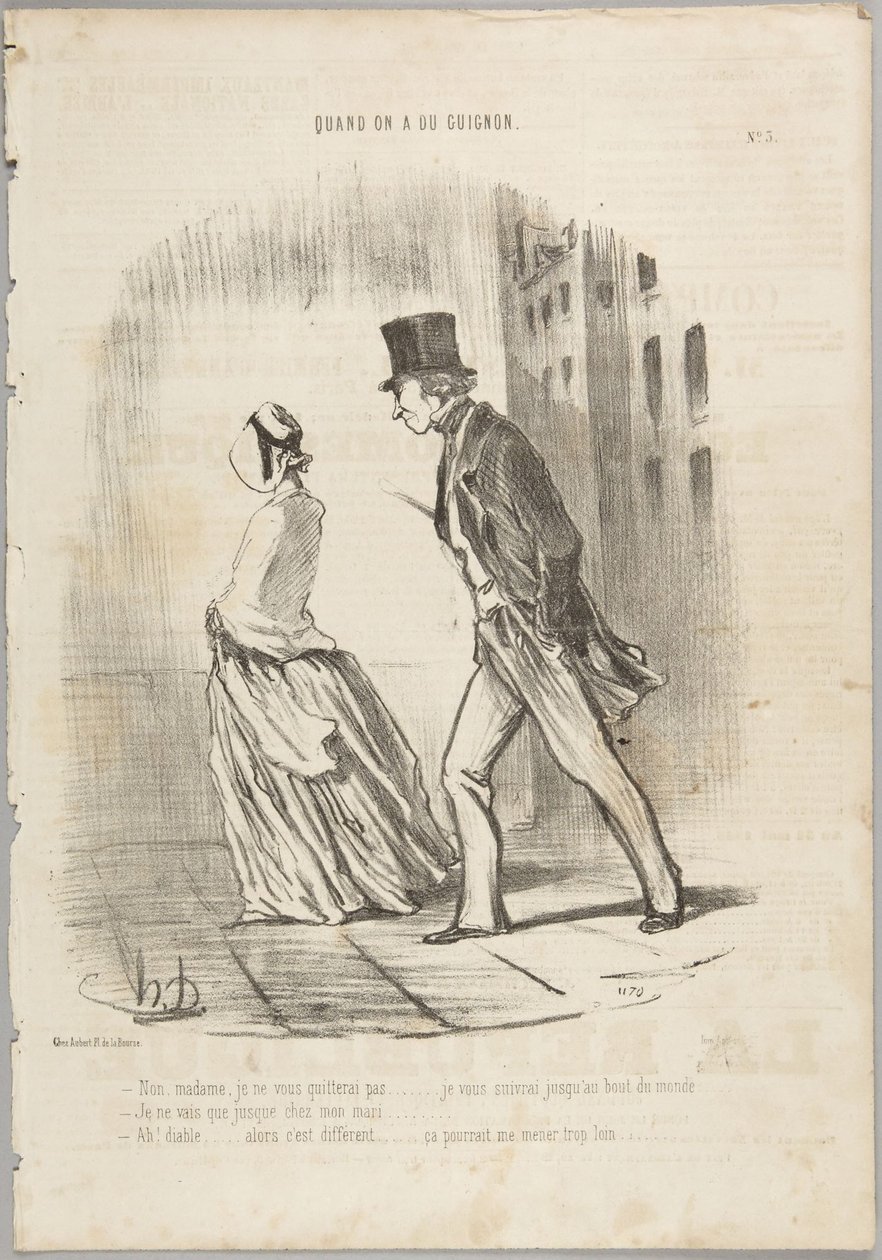 En, rouva, en jätä teitä..., numero 3 sarjasta Quand on a du Guignon julkaisusta Le Charivari tekijältä Honoré Daumier