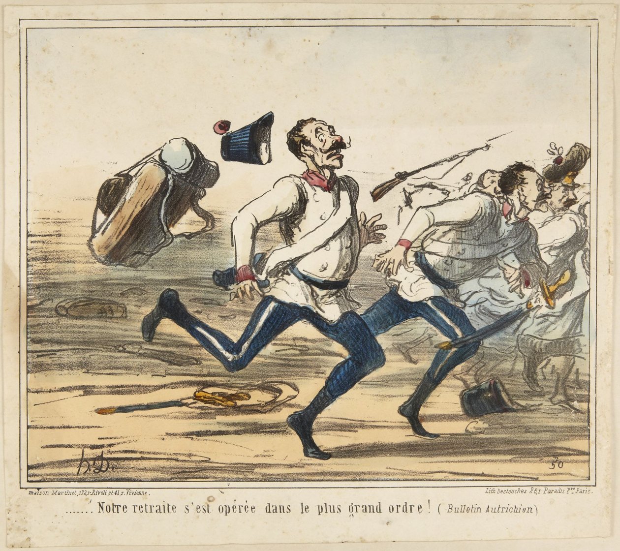 Vetäytymisemme sujui erittäin järjestyksessä! (Itävallan uutislehti), numero 75 sarjasta Actualités, julkaisija Ces Bons Autrichiens tekijältä Honoré Daumier