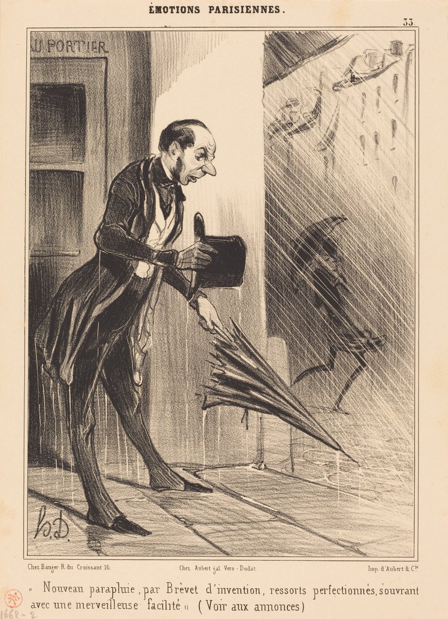 Uusi sateenvarjo, patentoitu... tekijältä Honoré Daumier