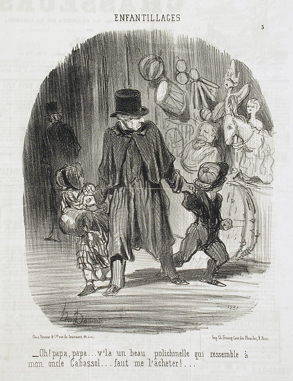 Voi! Isä, isä ... tuolla on kaunis Polichinelle-nukke ... tekijältä Honoré Daumier