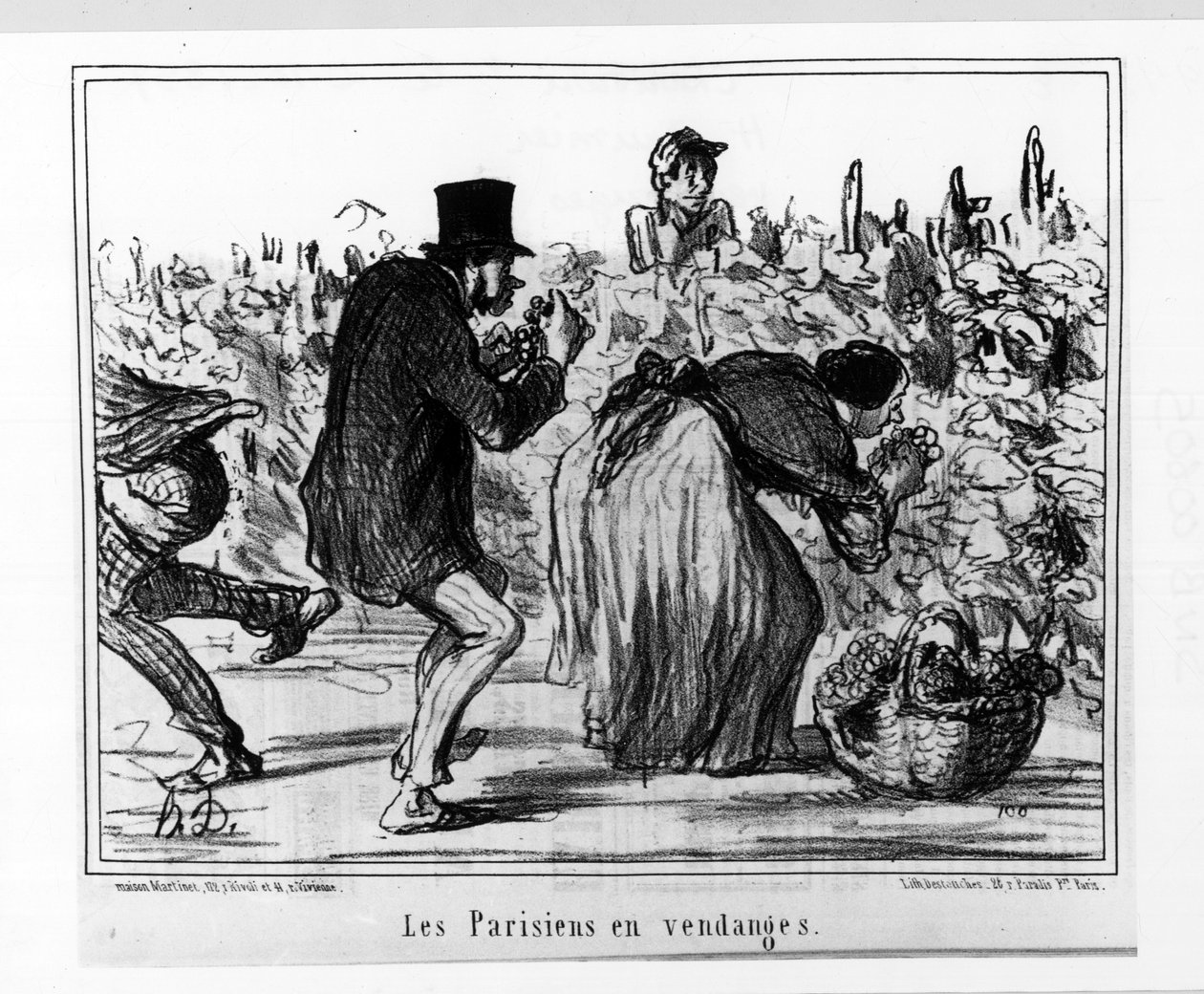 Pariisilaiset luonnokset: Pariisilaiset sadonkorjuussa - kirjoittanut Daumier, "" Charivarissa" 10.2.1857 alkaen tekijältä Honoré Daumier