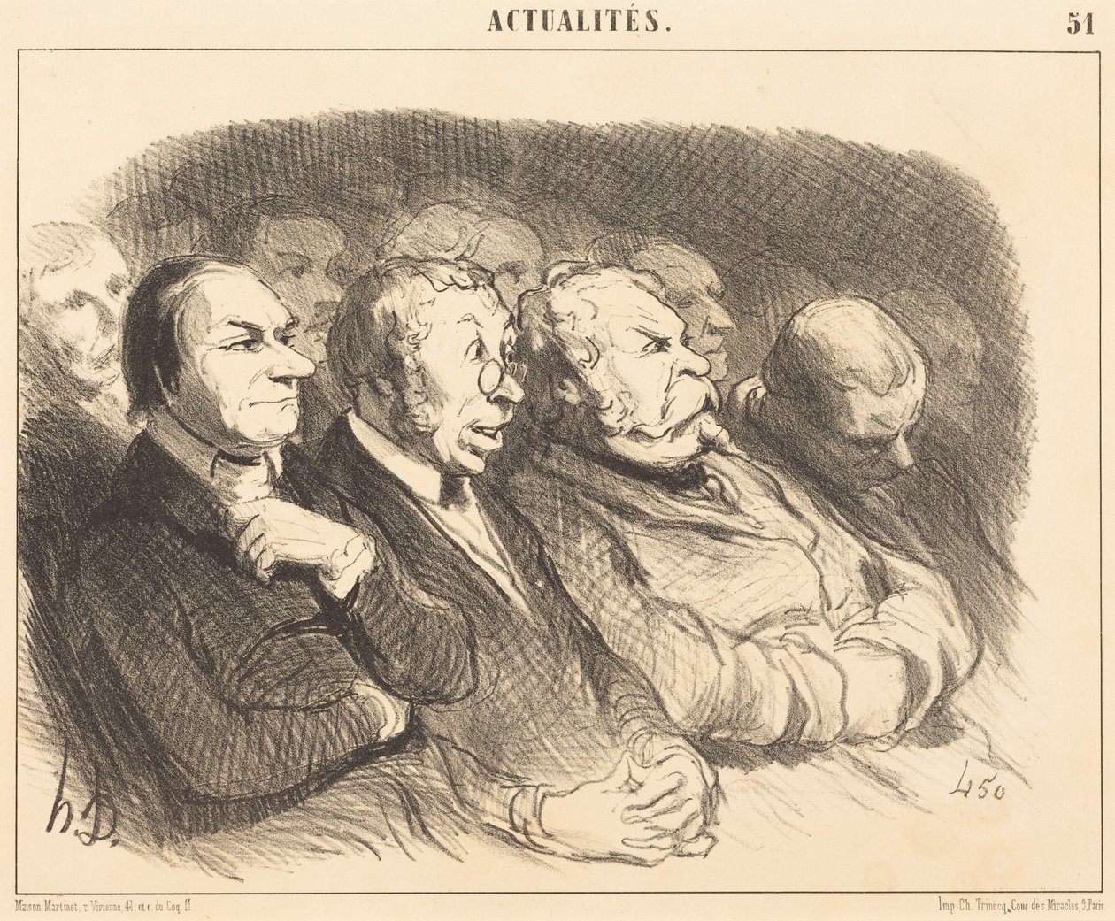Porte Saint-Martinin katsojien kasvonpiirteitä... tekijältä Honoré Daumier