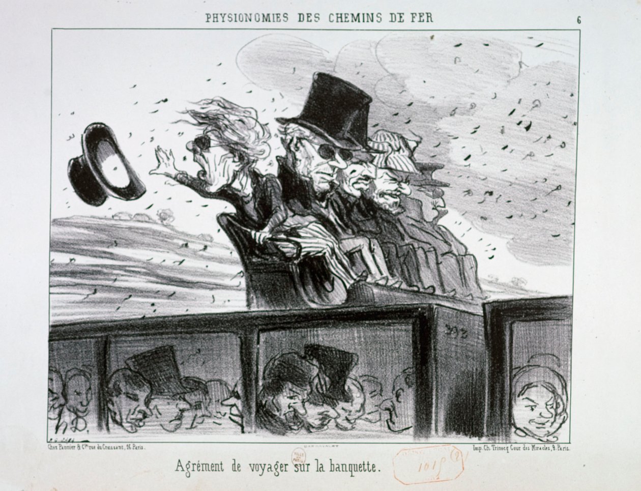 Rautateiden kasvot nro 6: Matkustamisen ilo penkillä. tekijältä Honoré Daumier