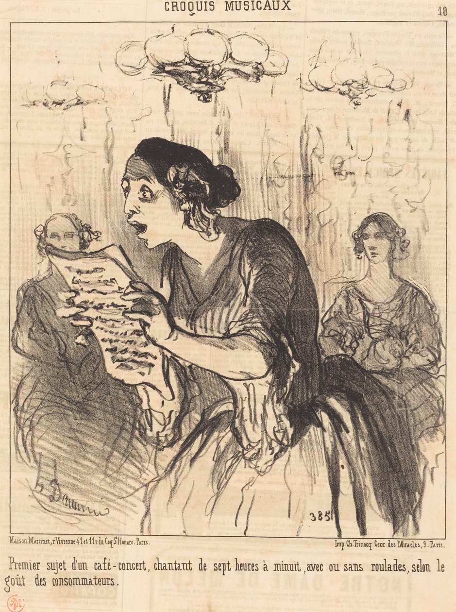 Laulavan kahvilakonsertin ensimmäinen esiintyjä... tekijältä Honoré Daumier