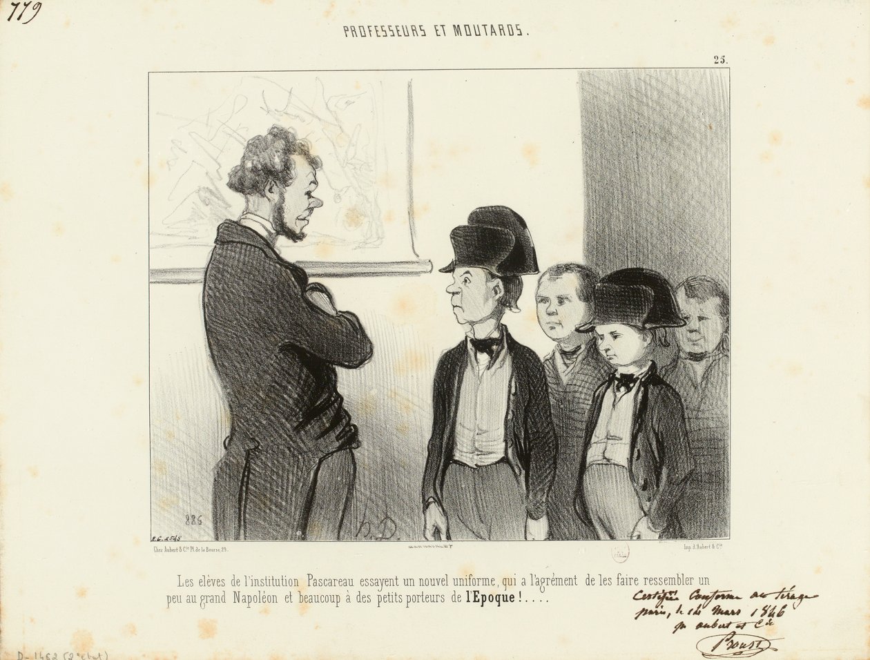 Opettajia ja kakaroita. / Pascareaun oppilaitoksen oppilaat sovittavat uutta univormua... / 25. tekijältä Honoré Daumier