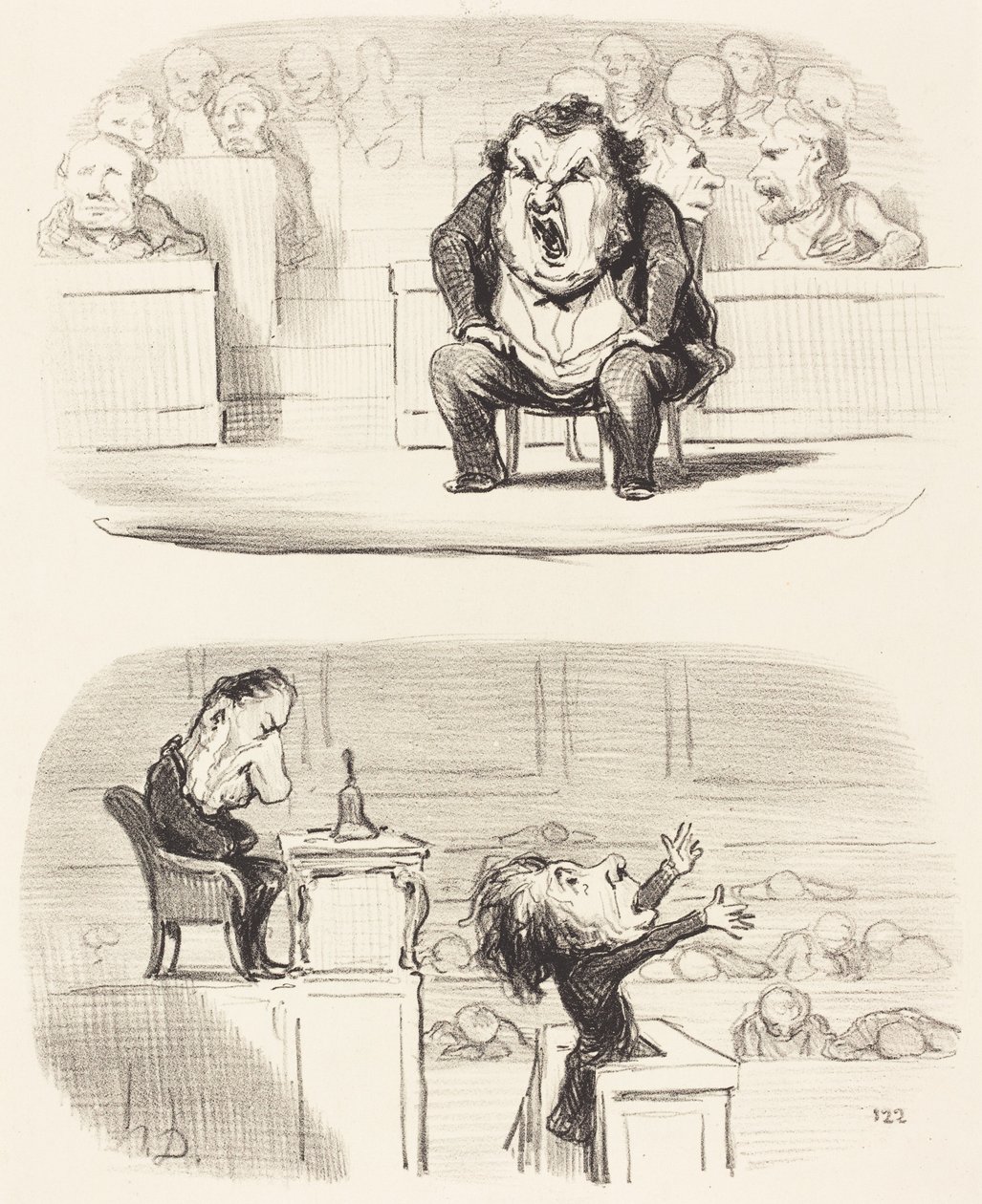 Kun ikävystyttävä puhuja nousee puhujakorokkeelle tekijältä Honoré Daumier