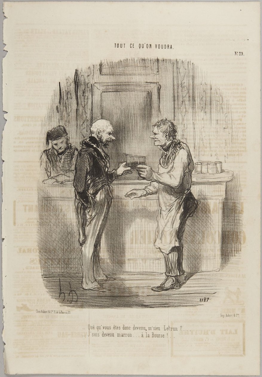Mitä teille oikein on tapahtunut, herra Lebrun?, numero 29 Le Charivarin sarjasta "Kaikkea mitä halutaan" tekijältä Honoré Daumier
