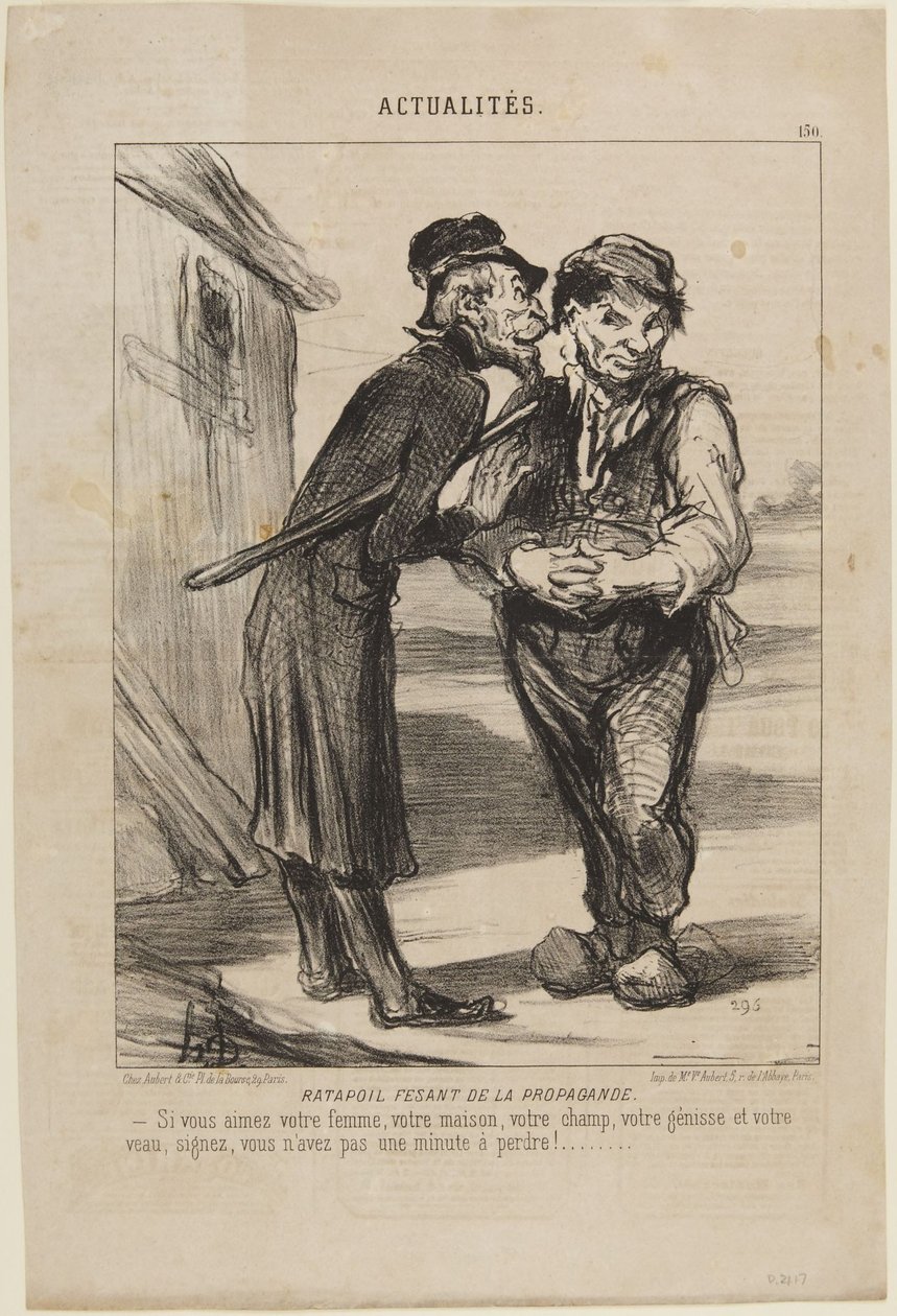 Ratapoil harjoittaa propagandaa, numero 150 Le Charivari -lehden sarjasta "Actualités" tekijältä Honoré Daumier