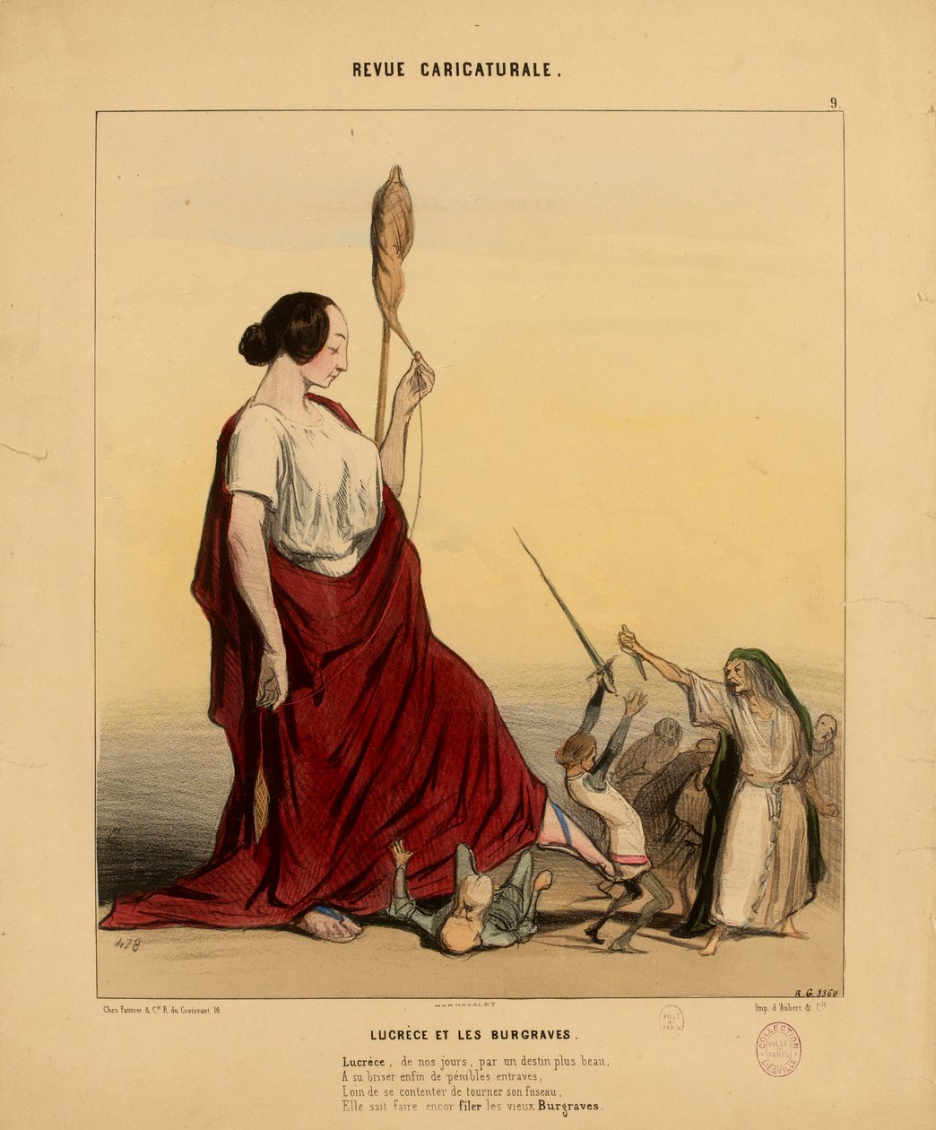 Revue Caricaturale Nr. 9: Lucrezia und die Burgraves. Lucrezia, in unserer Zeit, durch ein schöneres Schicksal... tekijältä Honoré Daumier