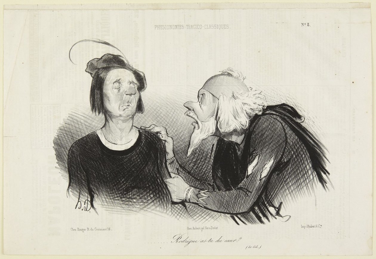 Rodrigue, onko sinulla rohkeutta?, numero 8 sarjasta Physionomies Tragico-Classiques julkaisusta Le Charivari tekijältä Honoré Daumier