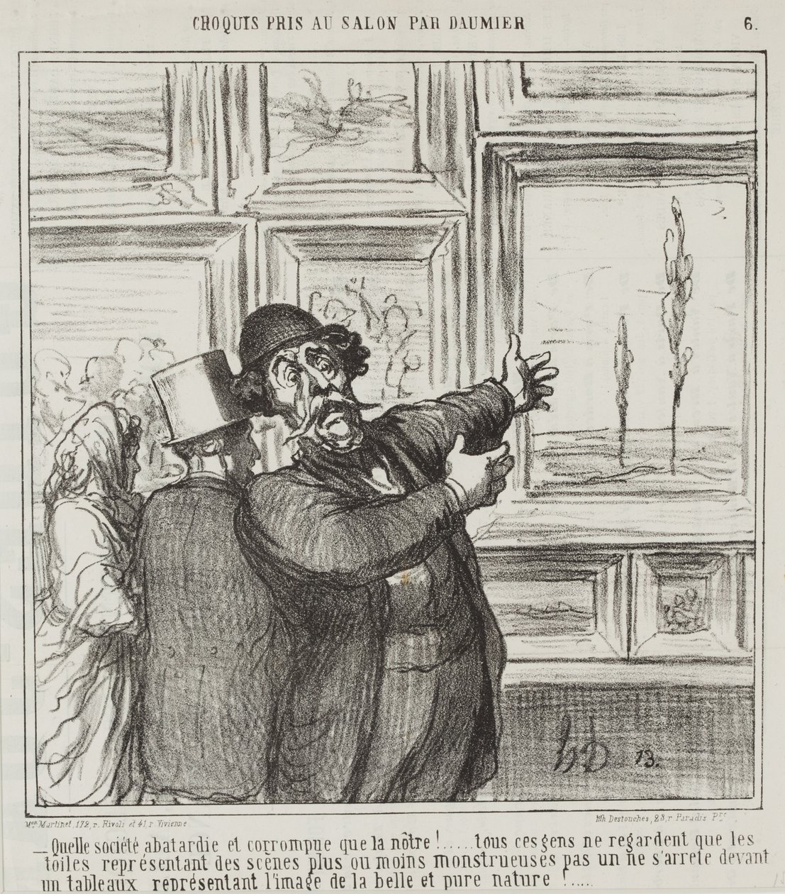 Luonnos, jonka on tehnyt Daumier Salonissa, nro. 6: Katsokaapa, missä rappeutuneessa ja korruptoituneessa maailmassa elämme. . . tekijältä Honoré Daumier