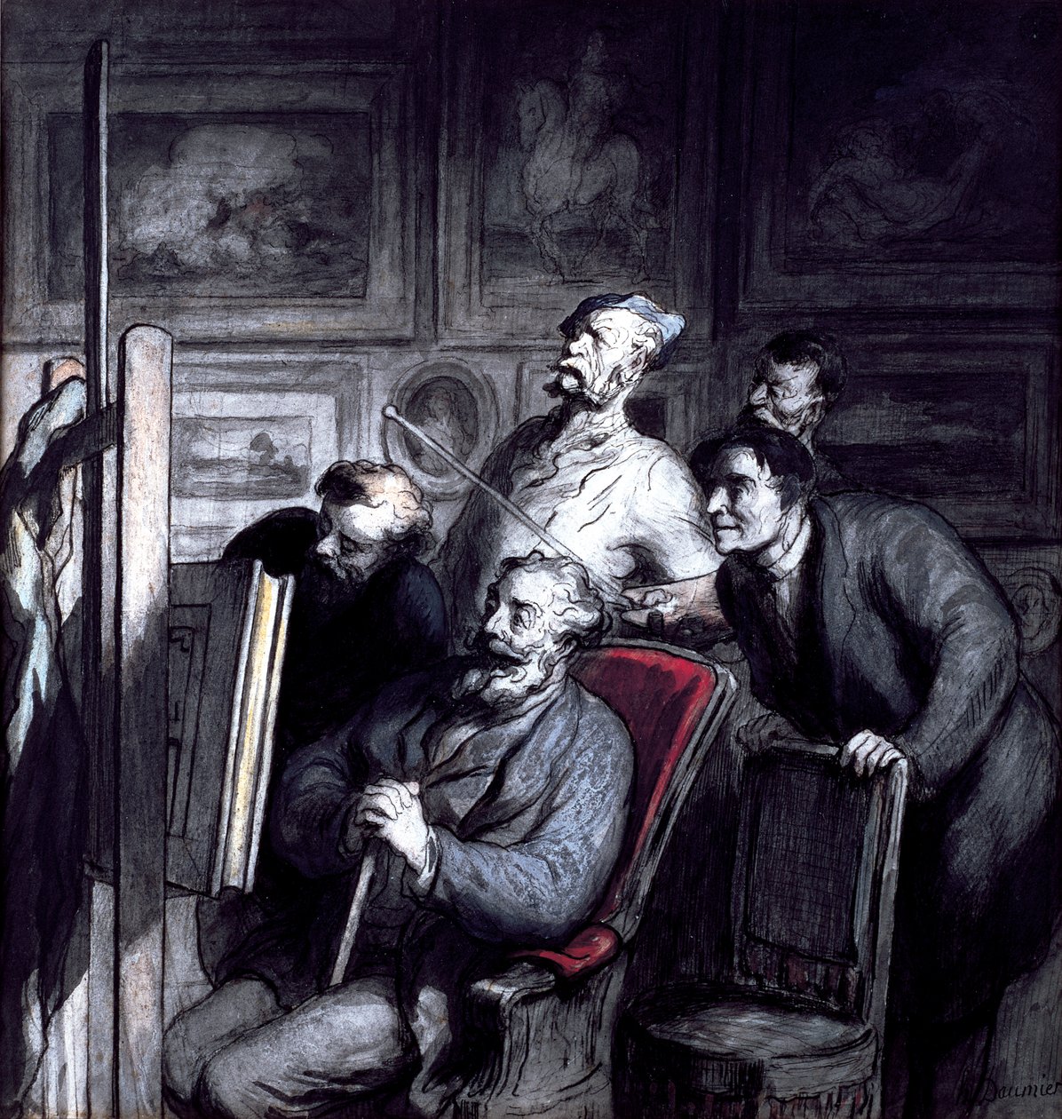 Amatöörit, vuoden 1862 jälkeen (liitu, w/c muste ja guassi paperilla) tekijältä Honoré Daumier