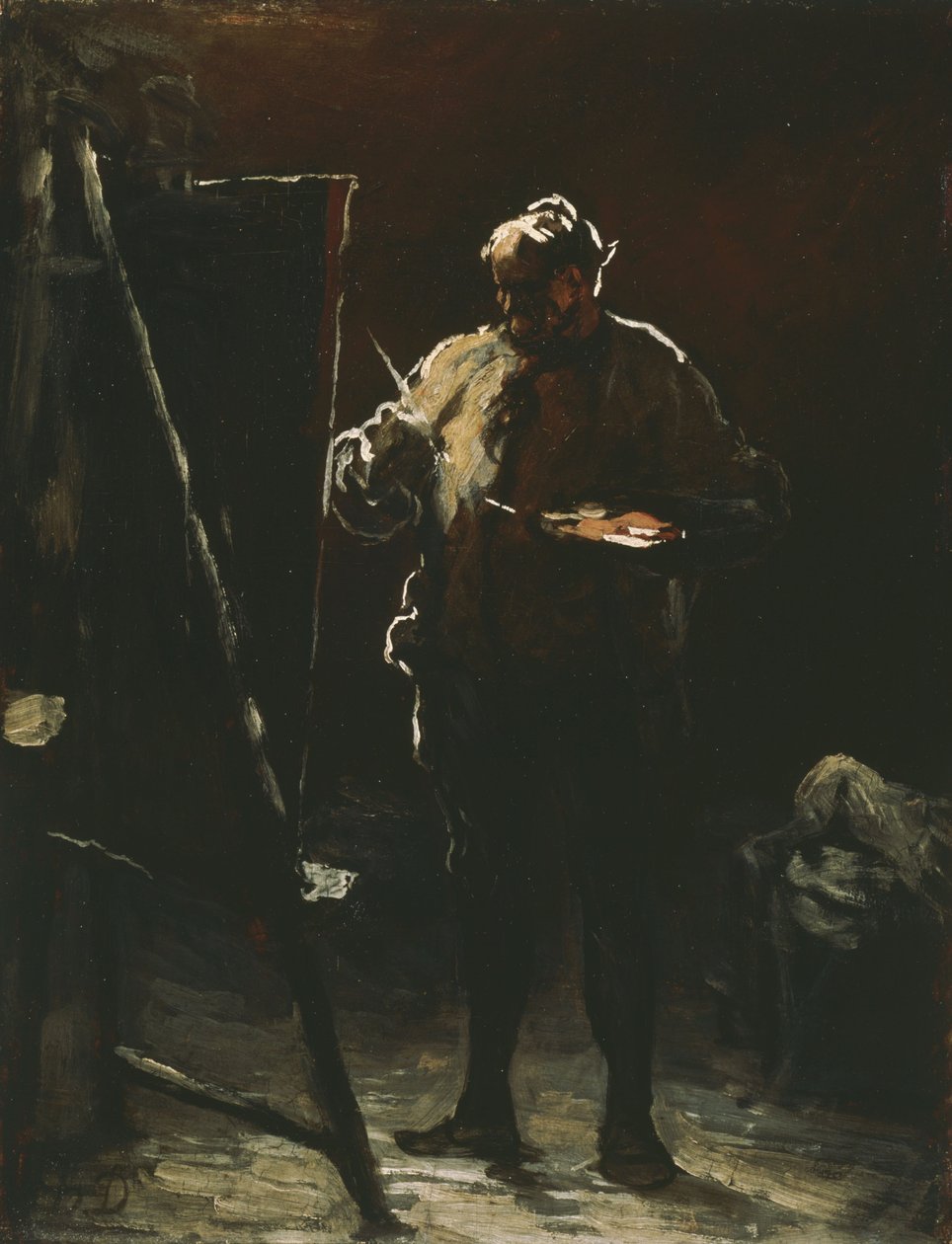 Maalari maalaustelineensä ääressä tekijältä Honoré Daumier