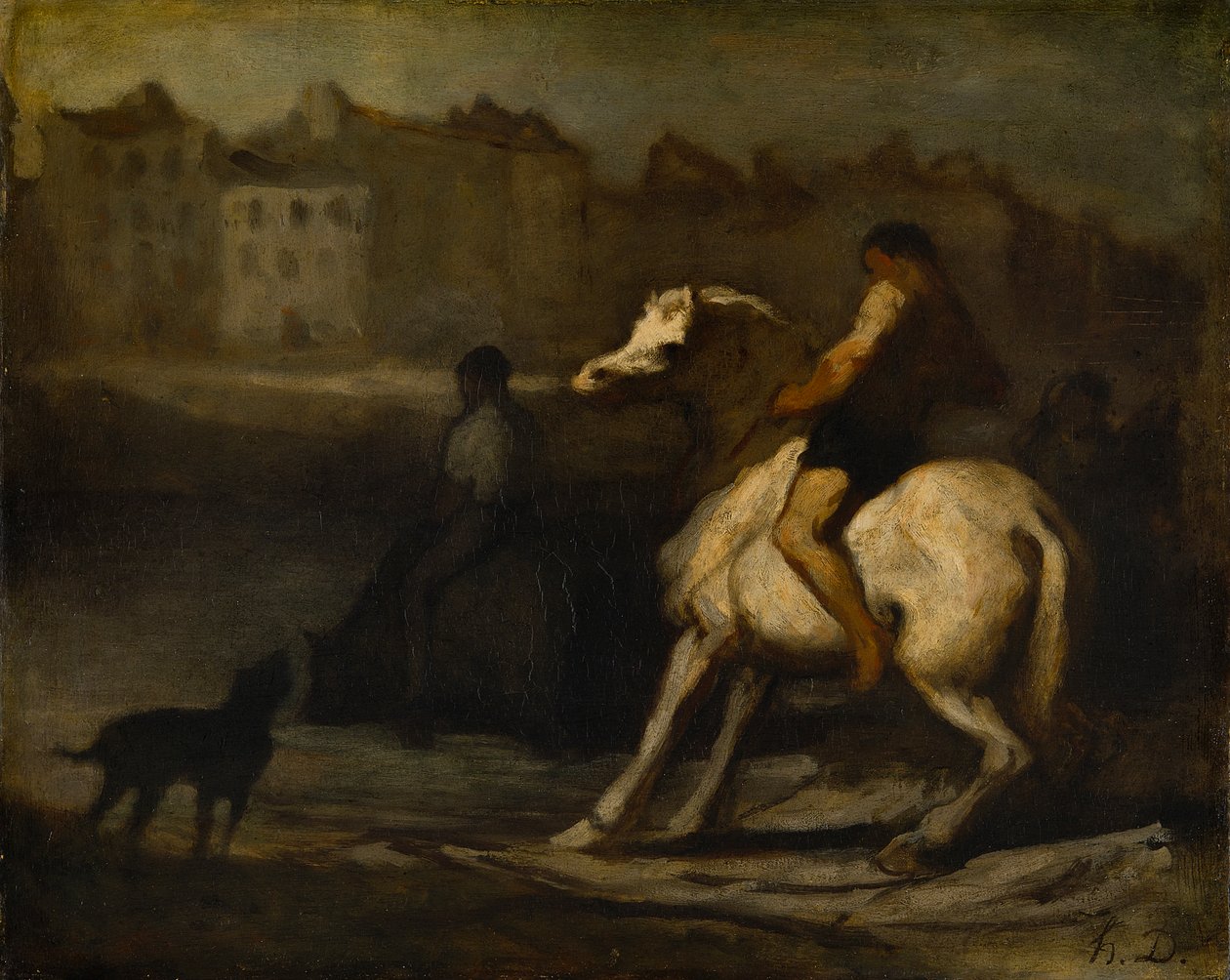 Juomapaikka, Seinen ranta, noin 1855 (öljy kartongille) tekijältä Honoré Daumier