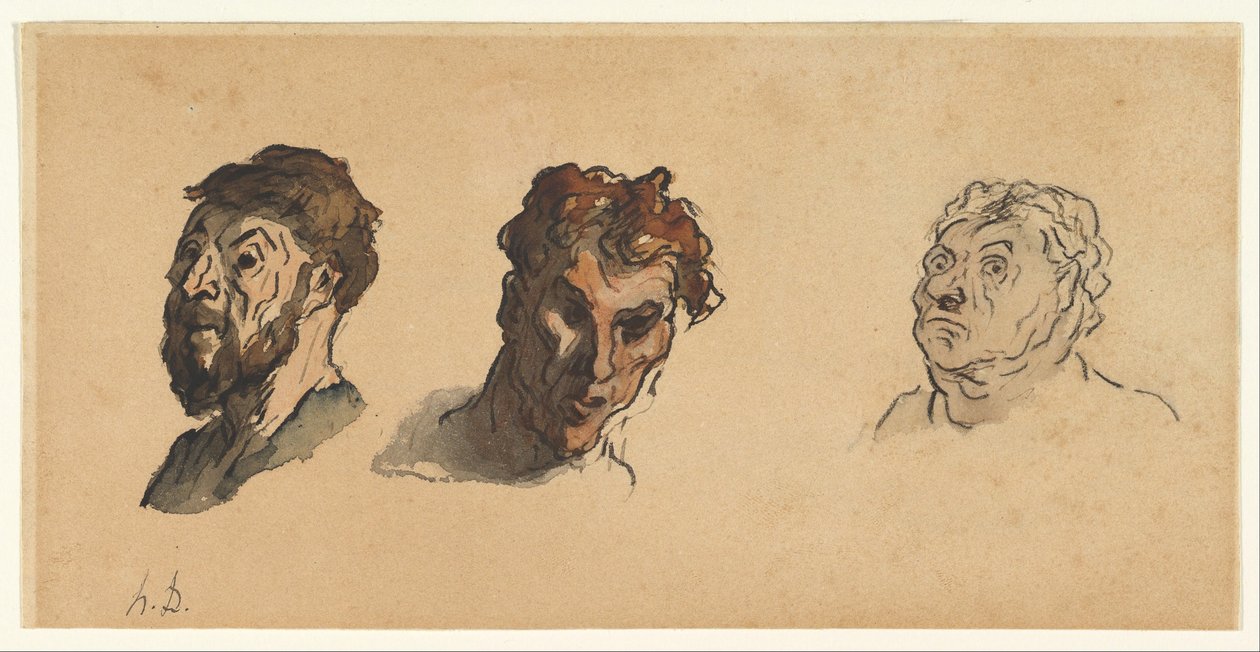 Drei männliche Köpfe tekijältä Honoré Daumier