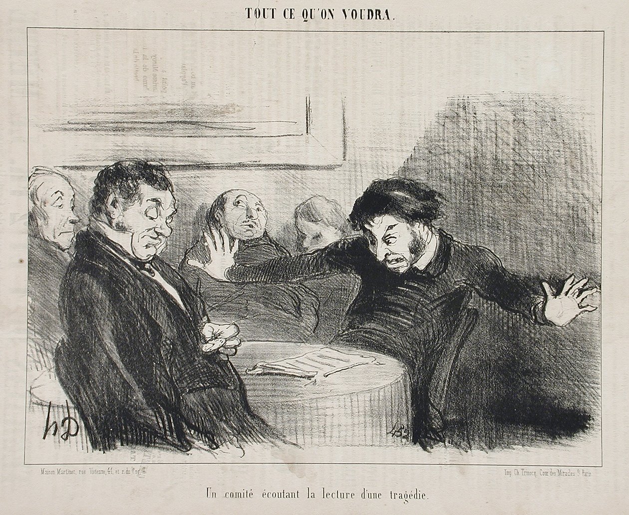 Komitea kuuntelee tragedian lukemista tekijältä Honoré Daumier
