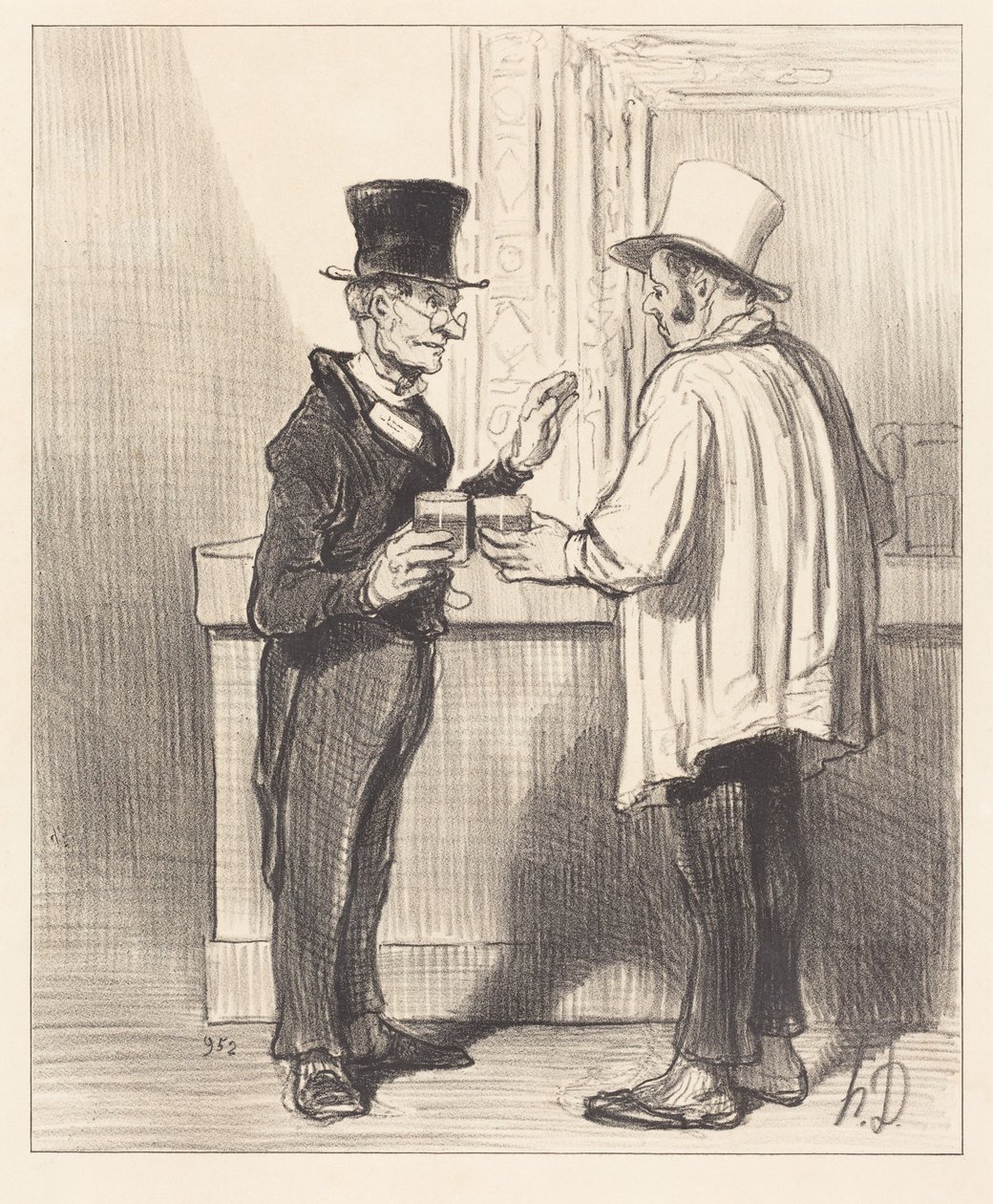 Puolustaja... keskustelemassa... tavallisessa kabinetissaan tekijältä Honoré Daumier