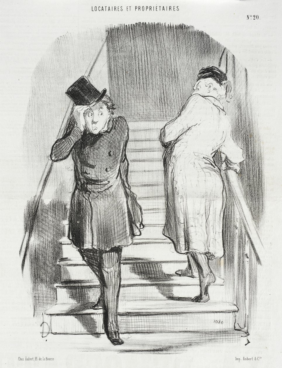 Vuokralainen, jolla on kolme vuokraa maksamatta tekijältä Honoré Daumier