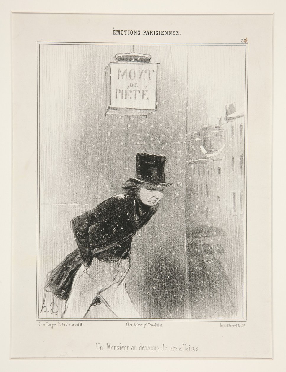 Mies, joka on menettänyt otteensa asioistaan (A Man at the Bottom of his Affairs), kuva 34 sarjasta Émotions Parisiennes (Pariisilaisia tunteita) albumilta Émotions Parisiennes tekijältä Honoré Daumier