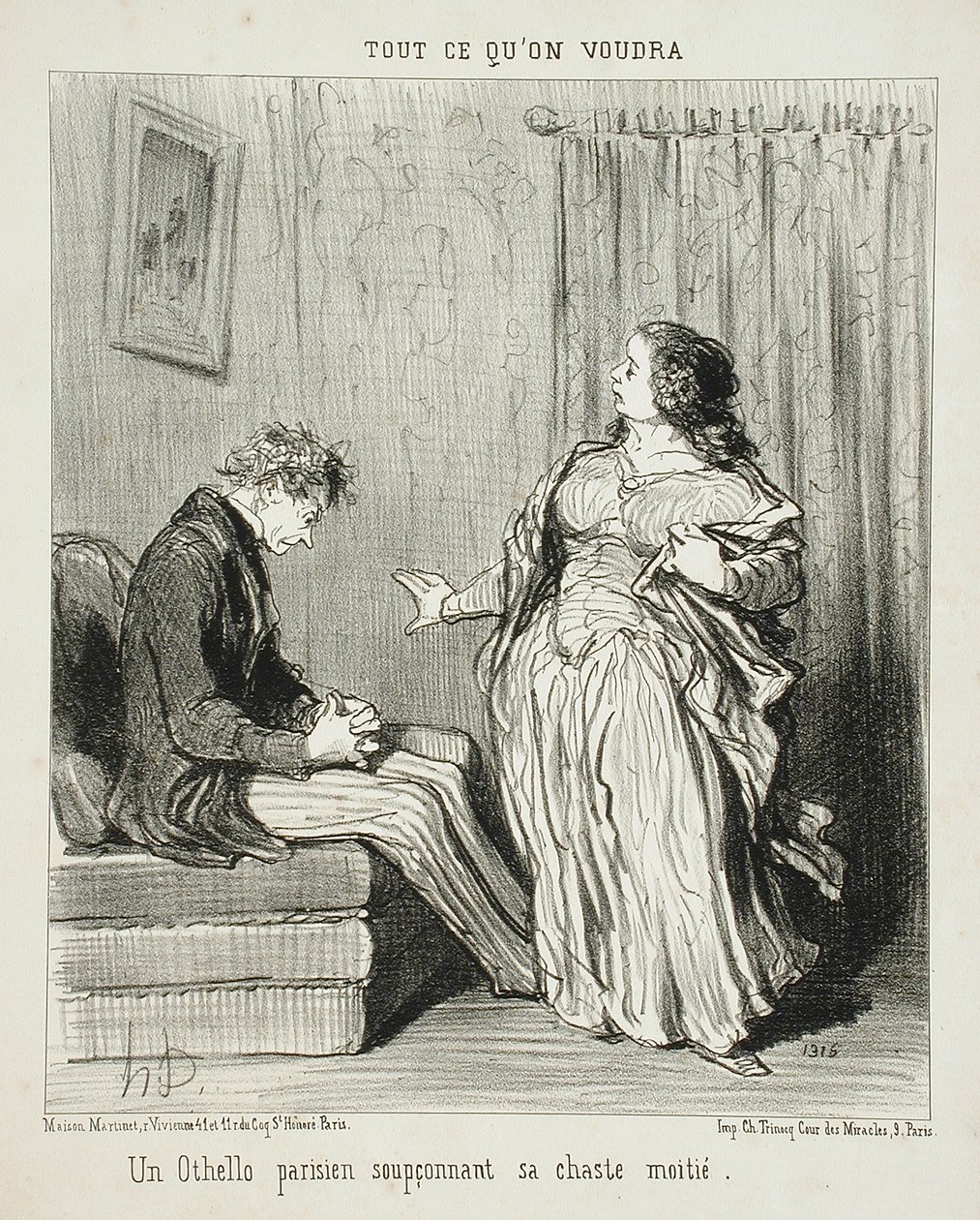 Pariisilainen Othello epäilee siveää puolisoaan tekijältä Honoré Daumier