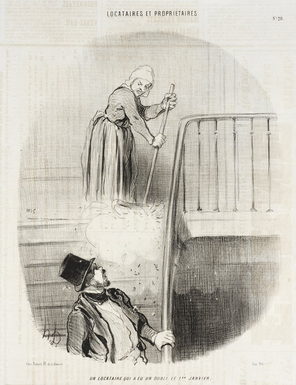 Vuokralainen, joka unohti jotakin 1. tammikuuta tekijältä Honoré Daumier