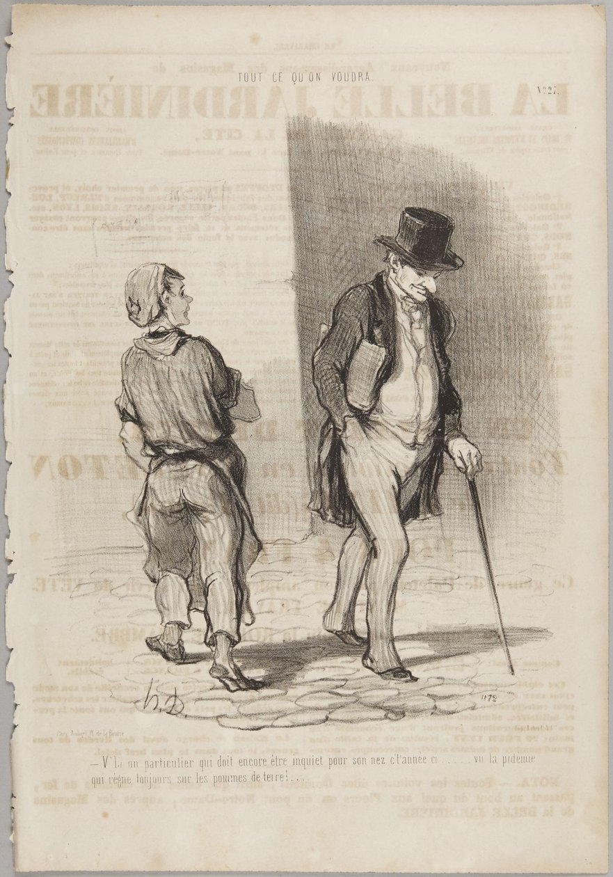 Tässä on taas yksi huolestunut yksityishenkilö..., numero 27 sarjasta »Tout ce qu’on voudra« lehdestä Le Charivari tekijältä Honoré Daumier