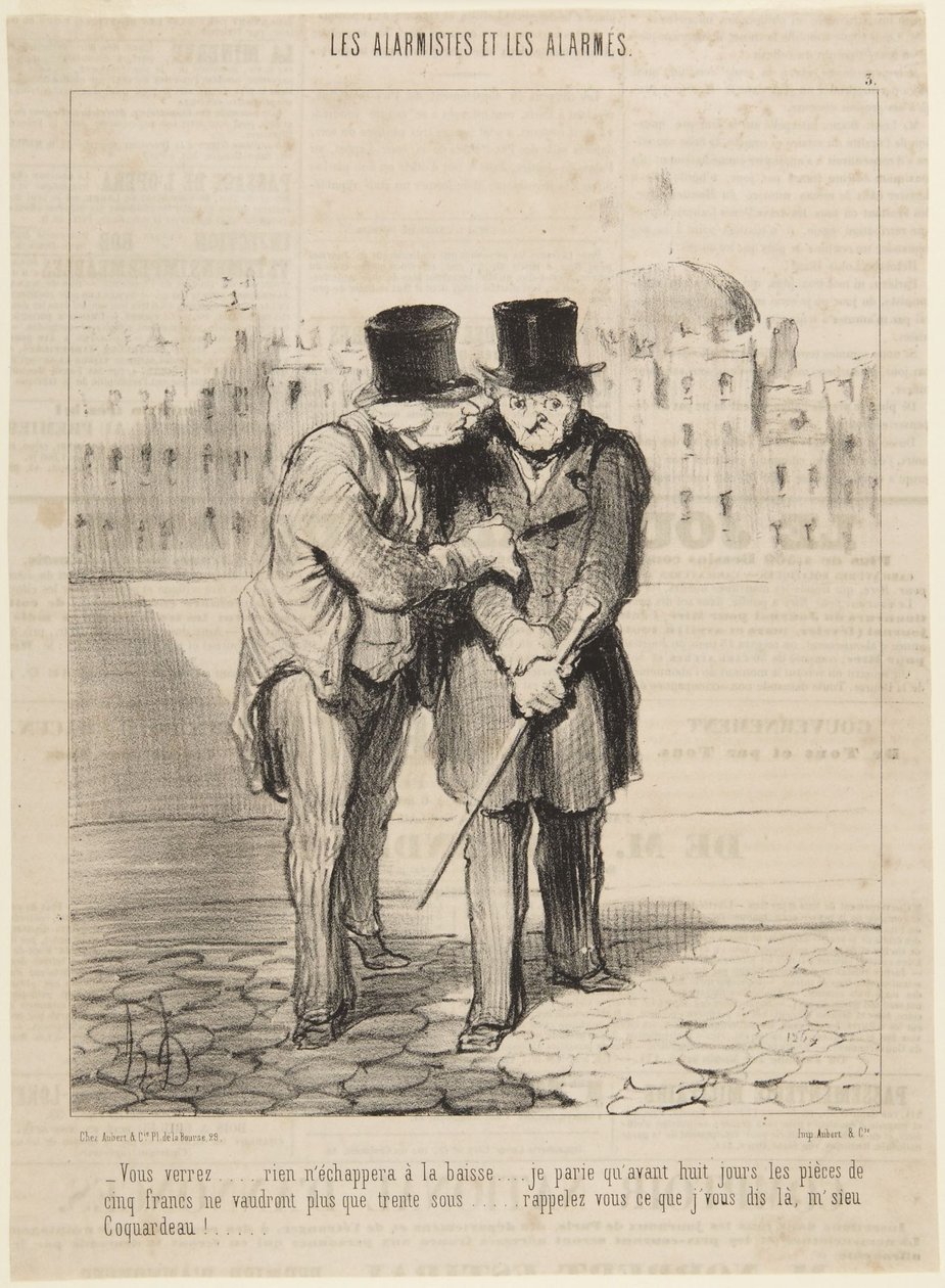 Saatte nähdä... mikään ei välty laskulta..., numero 3 sarjasta Hätää lietsojat ja huolestuneet julkaisusta Le Charivari tekijältä Honoré Daumier