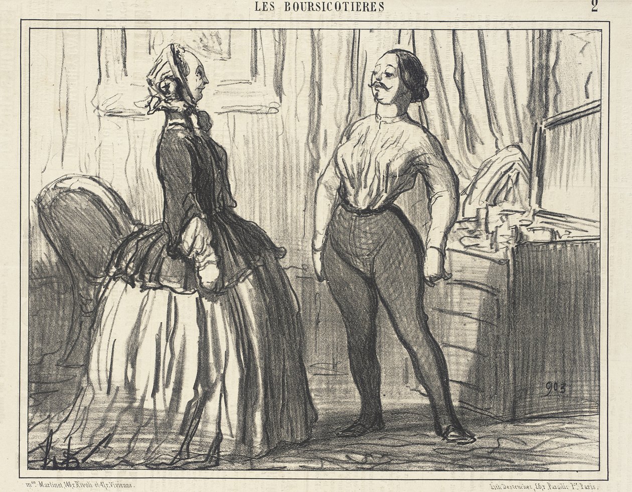 Katsotaanpa... Näytänkö näin tarpeeksi miehekkäältä? tekijältä Honoré Daumier