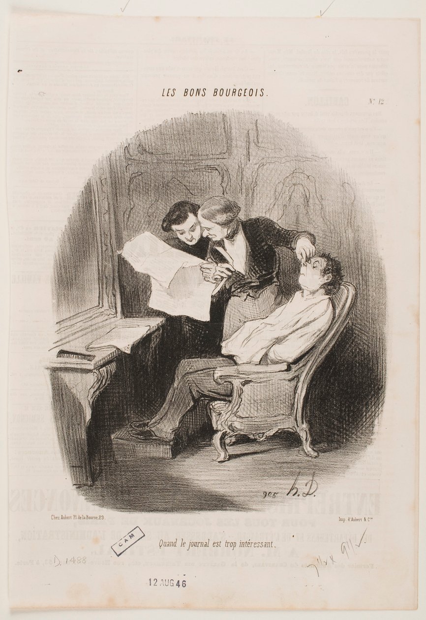 Kun sanomalehti on aivan liian kiinnostava. tekijältä Honoré Daumier