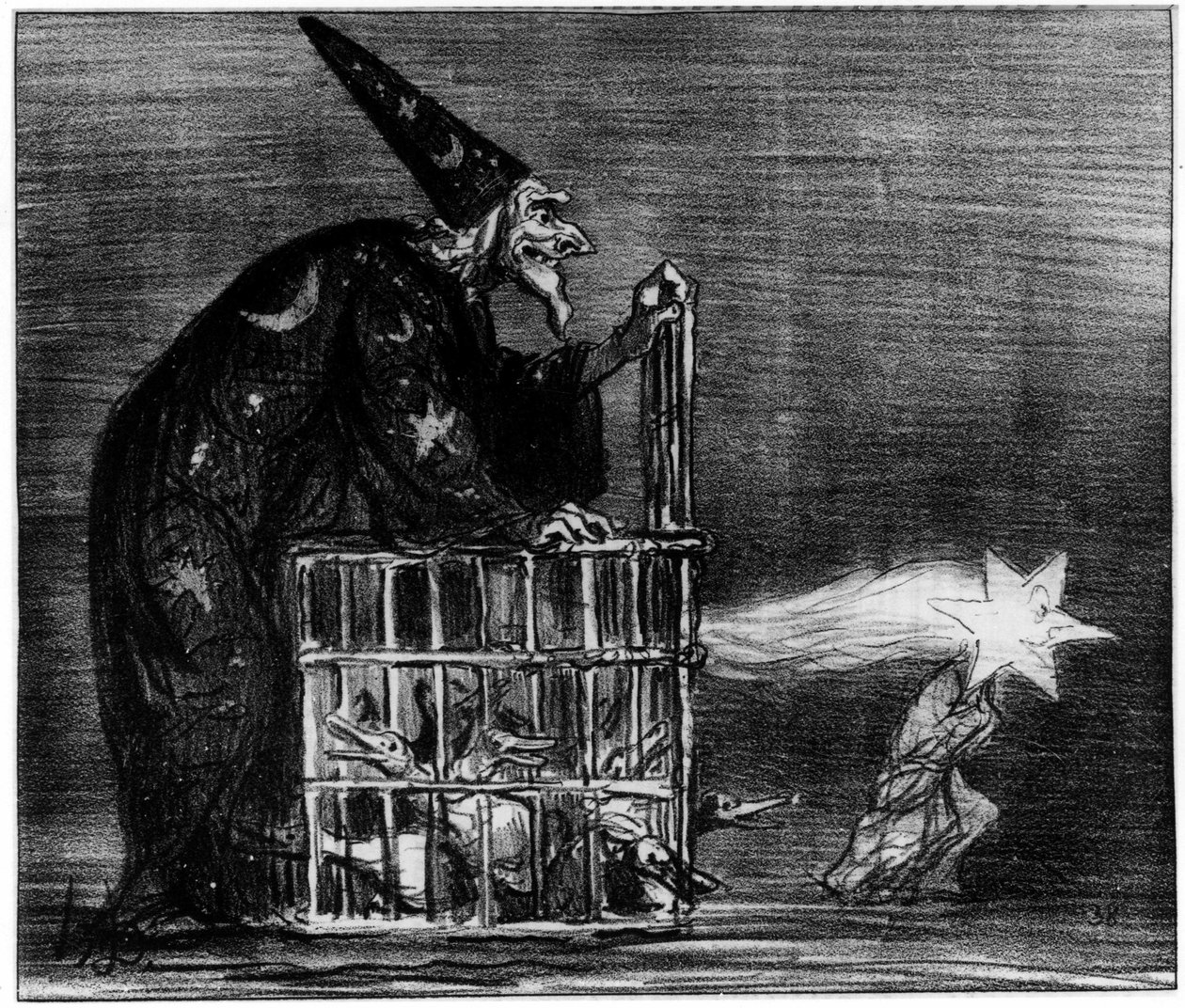 Komeetta kuvaava noita, Honore Daumierin (1808-1879) karikatyyri. tekijältä Honoré Daumier