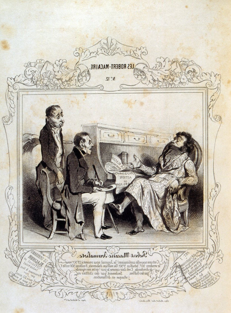 kuvituksia ideoista ja legendoista Philipon otsikolla Les Cent ja Robert Macaire tekijältä Honoré Daumier